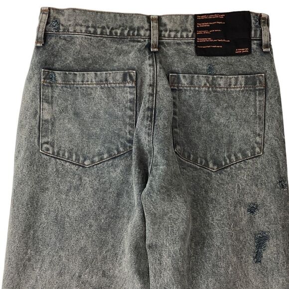 LIBERAL YOUTH MINISTRY XL Destroyed Effect Jeans Gray Denim Distressed Acid Wash - Picture 9 of 16